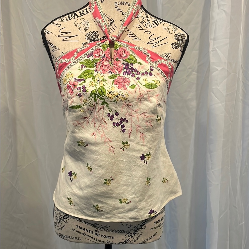 Floral Halter Neck Top - White and Pink